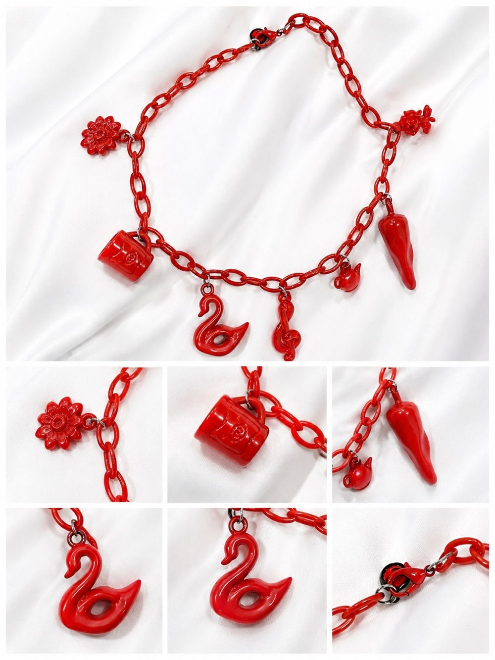 Vintage Inspired Red Charm Necklace